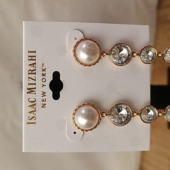 Isaac Mizrahi Faux Pearl & Rhinestone Dangle Earrings - Prom, Homecoming, Formal - Picture 3 of 11